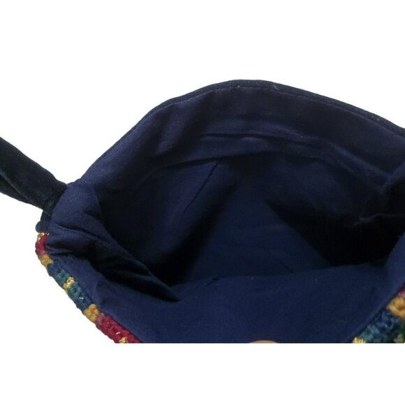 Santa Needlepoint Christmas Stocking Wool Teddy Bear Tree Holly Blue Velvet 18" - Picture 7 of 10